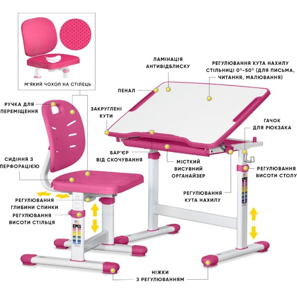Фото - Комплект меблів шкільний Evo-kids Evo-06 Plus PN
